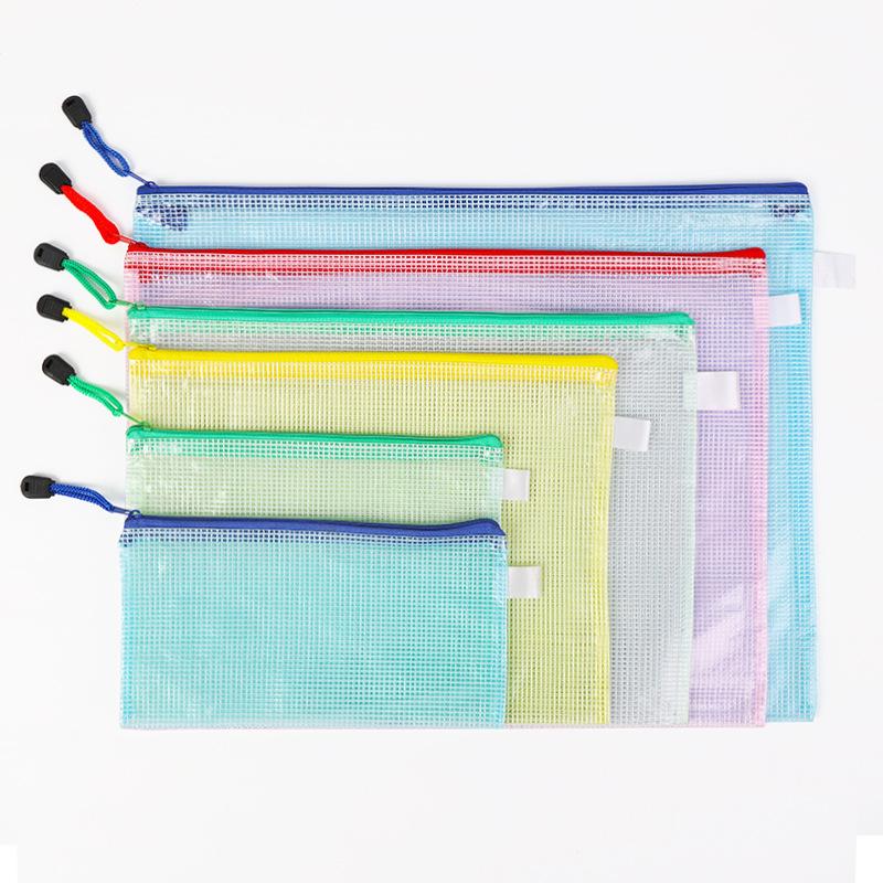 In Sto Office Mesh Bag Primary School Student Zipper Bag Transparent File Bag A4 Information Bag File Paper Bag Fixed Logo