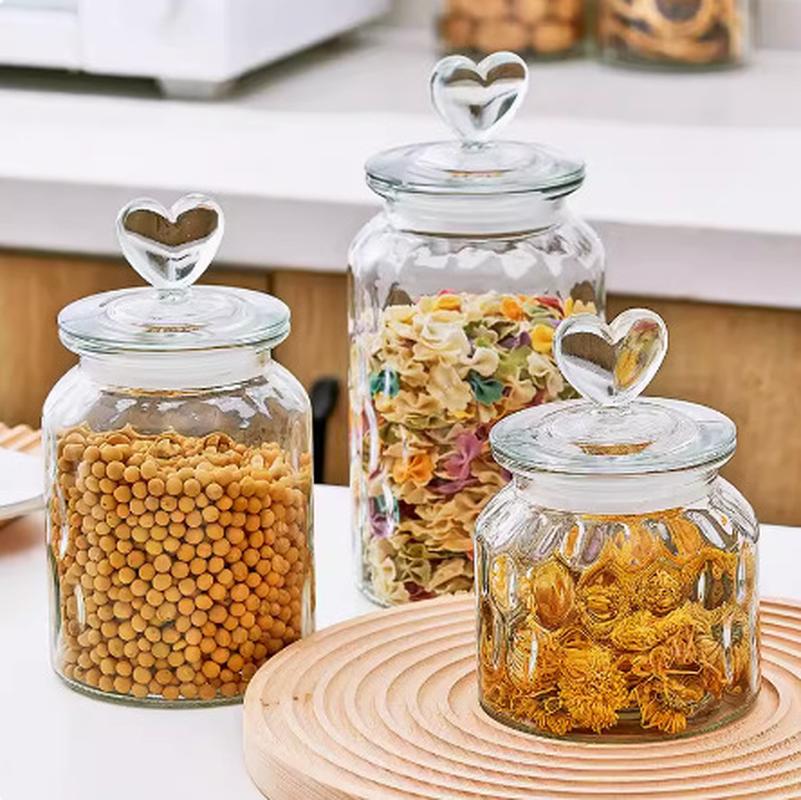 glass sealed can heart water drops storage jar household glass jar pickles earthen jar transparent round large storage box