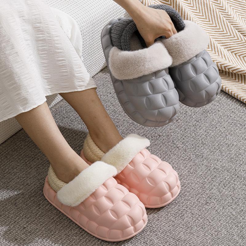 New Winter Solid Color Removable and Washable Waterproof and Comfortable Men's and Women's Home Closed Toe Couple's Bag Heel Comfortable Outer Wear Versatile Shoes Specification drawing