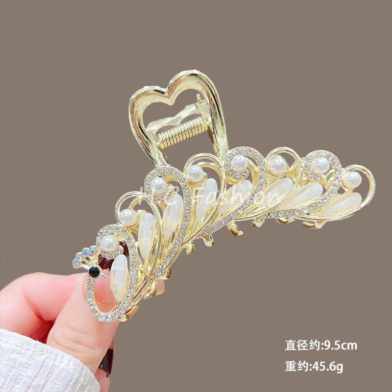 A new, niche and high-end women's glass peacock hair clip, a delicate shark clip on the back of the head, a hair bun and headwear Item Picture