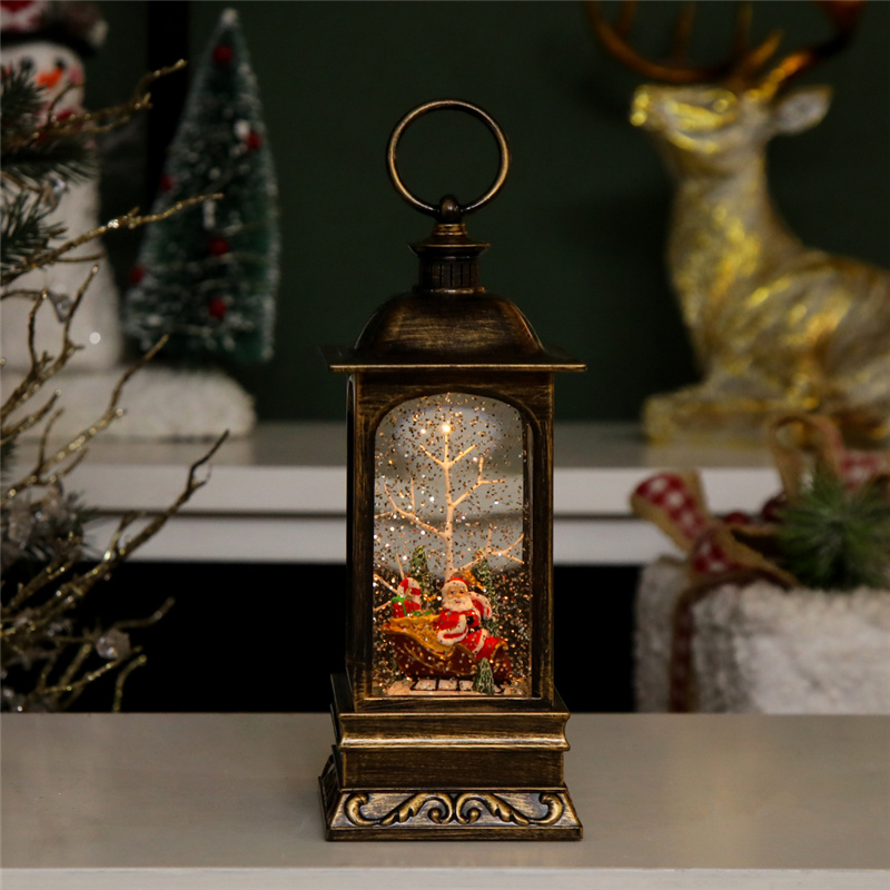 圣诞节新小风灯老人雪人装饰品飘雪场景布置跨境复古工艺品音乐盒细节图