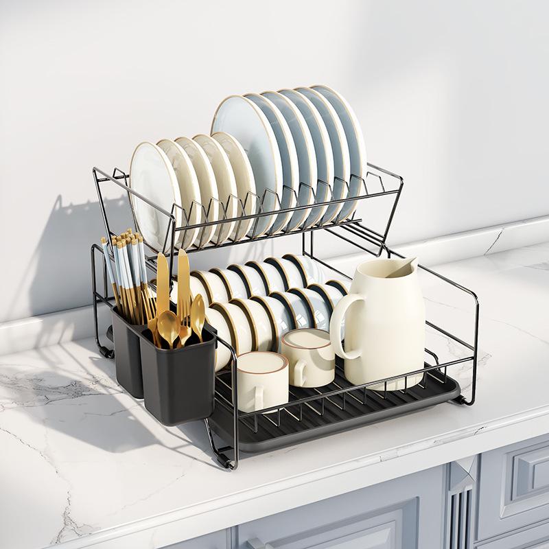 kitchen dish rack draining rack double-layer household tableware storage rack table top drying dish dish dish storage rack draining dish rack