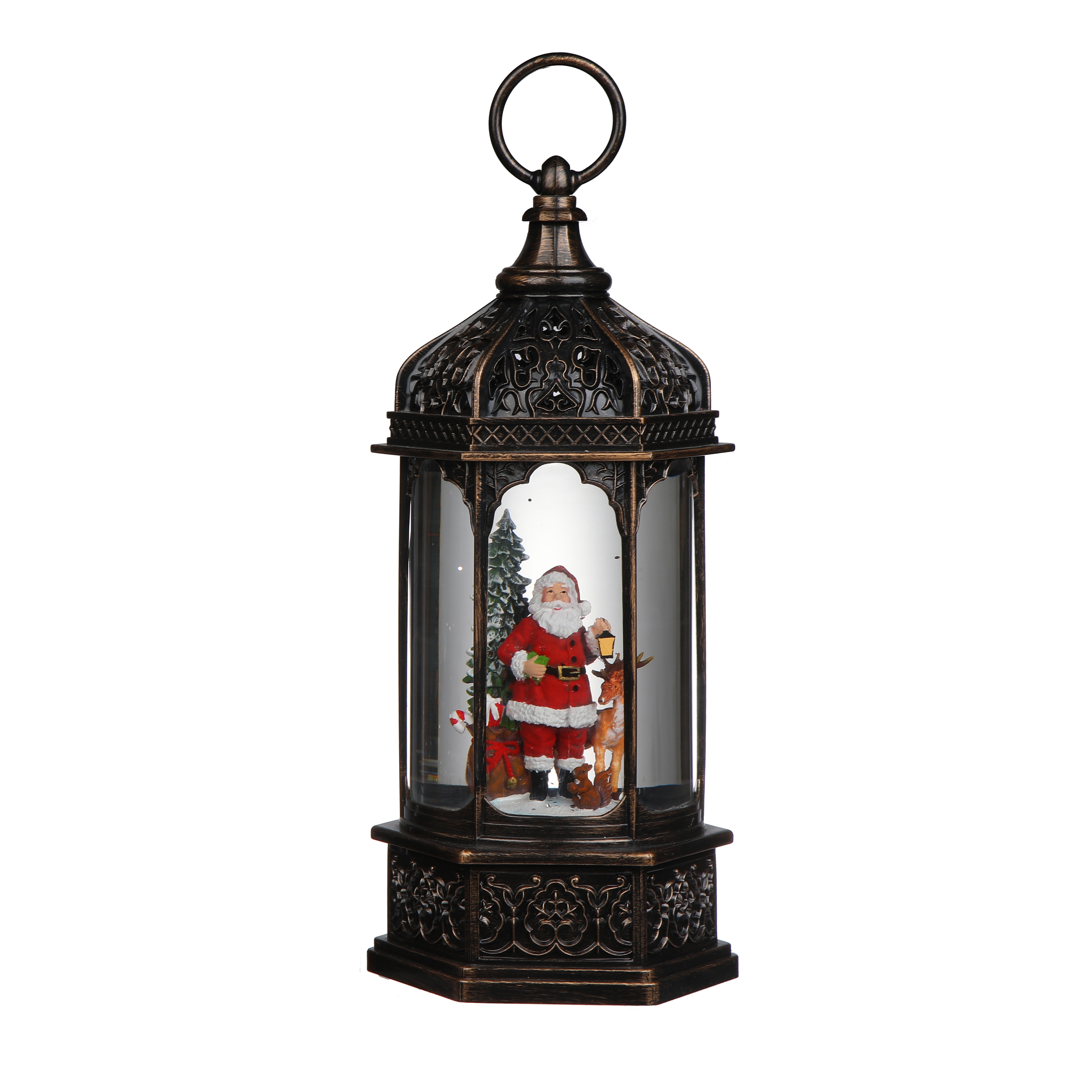 Christmas hexagonal wind lantern, old man snowman decoration, snowfall scene arrangement, cross-border retro handicrafts, music box Application Scenario