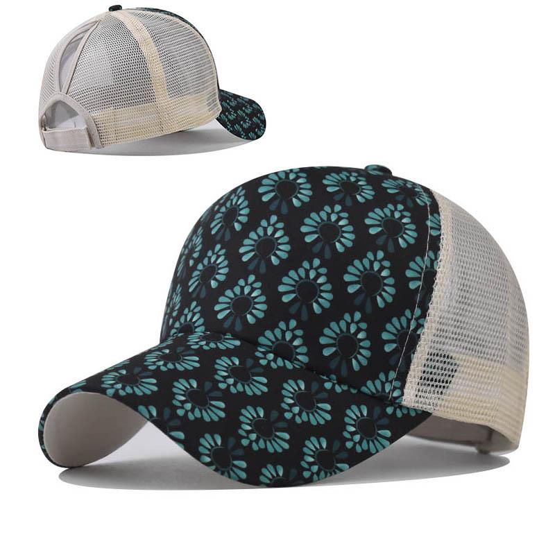 Cross-Border Printed Back Opening Ponytail Hat European and American Ladies Ponytail Baseball Cap Circle of Flower Ponytail Baseball Cap