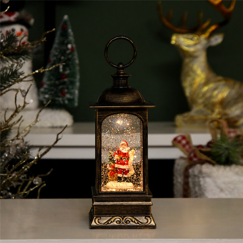 圣诞节新小风灯老人雪人装饰品飘雪场景布置跨境复古工艺品音乐盒产品图