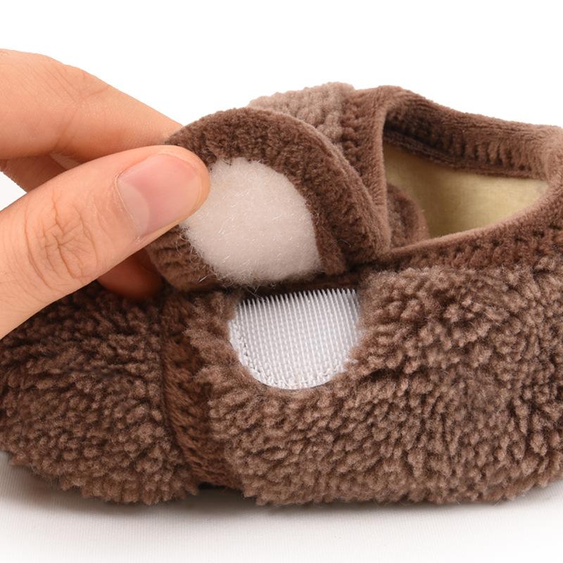 baby indoor room socks non-slip soft bottom autumn and winter children's men's and women's fleece-lined velcro warm toddler sock shoes Specification drawing