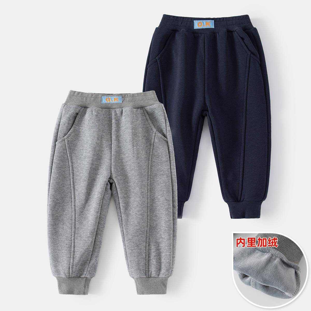 autumn and winter leisure easy to match waist tight sports pants fashion warm keeping fleece-lined trousers fried street loose boy track sweatpants