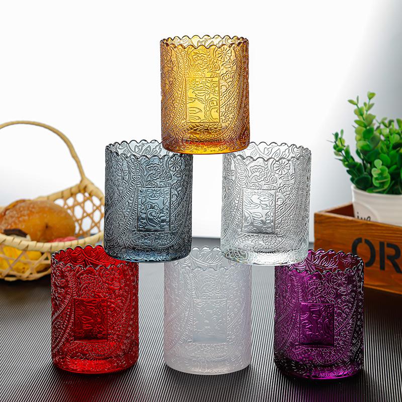 relief aromatherapy candle cup empty cup lace edge fire-free color fragrance glass jar smokeless soy wax container