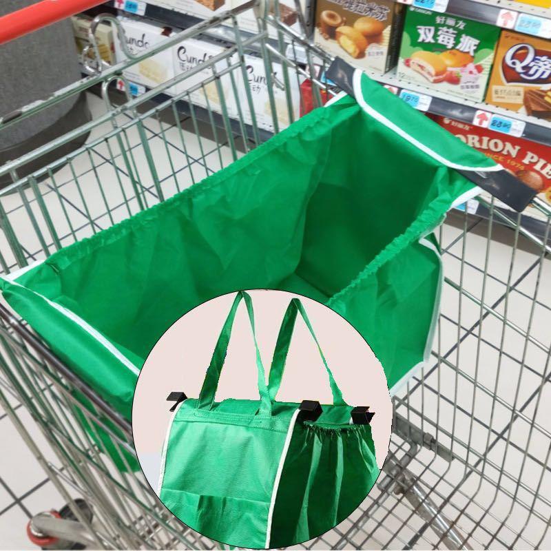 green non-woven foldable supermarket trolley shopping bag supermarket trolley storage cloth bag