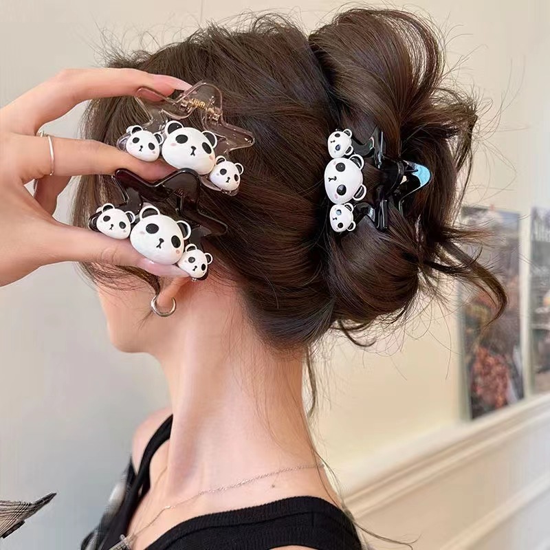 熊猫高马尾可爱小抓夹女头发夹前额侧边刘海夹子发卡2024年新款抓夹发抓夹