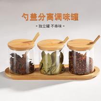 kitchen supplies seasoning box household with spoon seasoning containers salt box cross-border seasoning jar food grade glass jar condiment dispenser