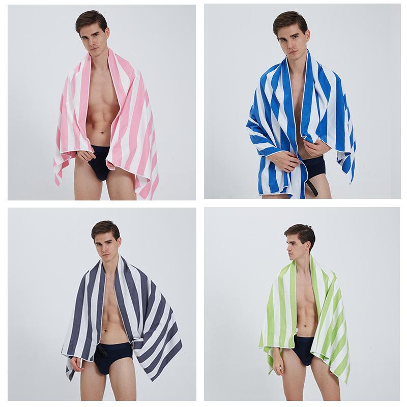 microfiber double-sided velvet beach towel yarn-dyed striped bath towel quick-drying sports beach towel sports hood wholesale