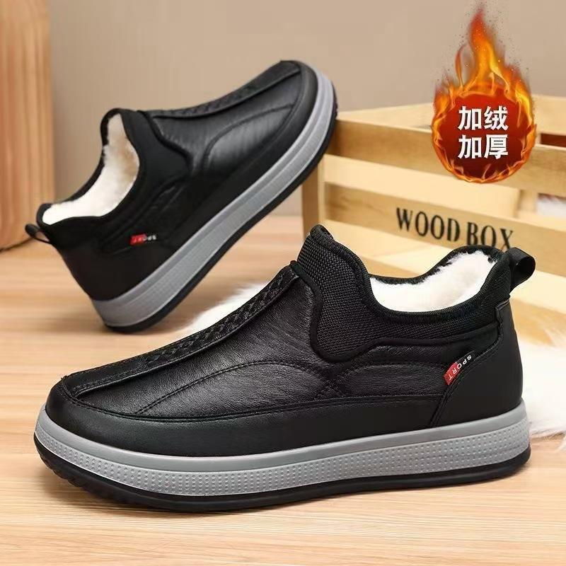 cotton shoes men's 2024 winter new old beijing leather men's shoes fleece-lined slip-on daddy's shoes for middle-aged and elderly people details Picture