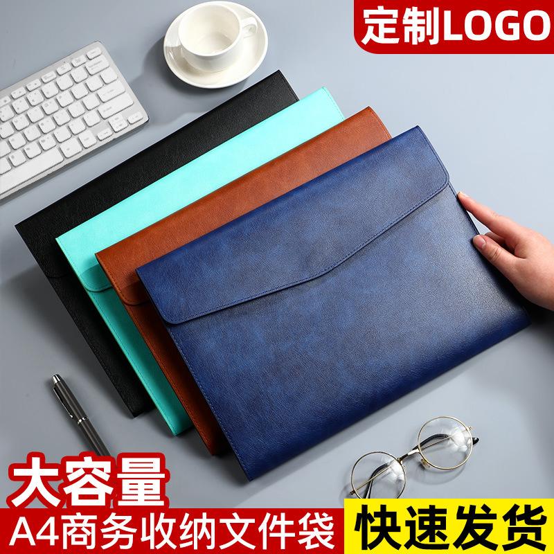 cross-border supply new large capacity a4 leather file bag business office information bag can be printed logo