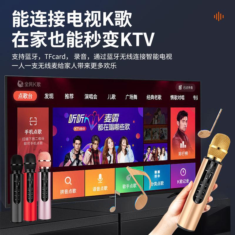 cross-border microphone wireless capacitor dual speaker portable bluetooth microphone home singing audio microphone integrated details Picture