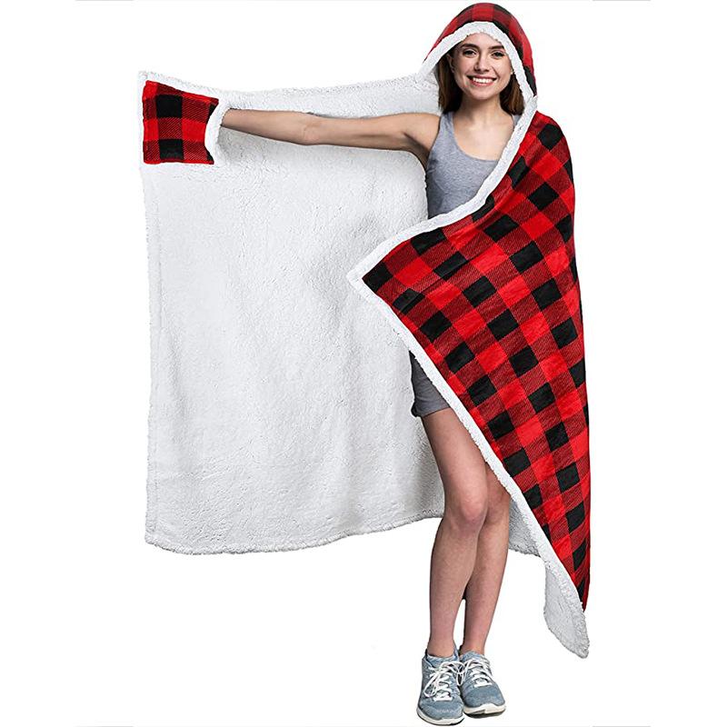 classic sherpa hooded blanket warm and comfortable wearable cloak blanket wool baby's blanket shawl soft home tv