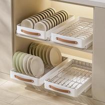 lqg stainless steel pull-out dish rack kitchen sink lower bowl dish plate cabinet drawer-type pull-out basket dish rack drain