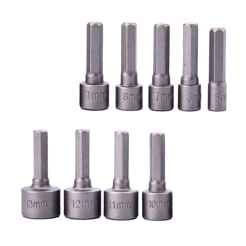 9pcs metric combination sleeve rubber strip mounted hexagon socket electric wrench 5-13mm non-magnetic air nutsette pullover details Picture