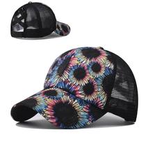Cross-Border Printed Back Opening Ponytail Hat European and American Ladies Ponytail Baseball Cap Chrysanthemum Tie Ponytail Baseball Cap