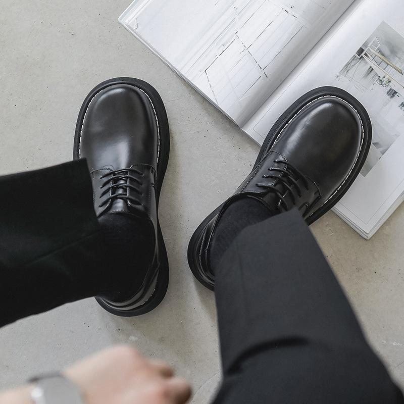 ins big head leather shoes men's fashion summer casual thick bottom spring and summer new leather shoes men's round toe vintage Specification drawing