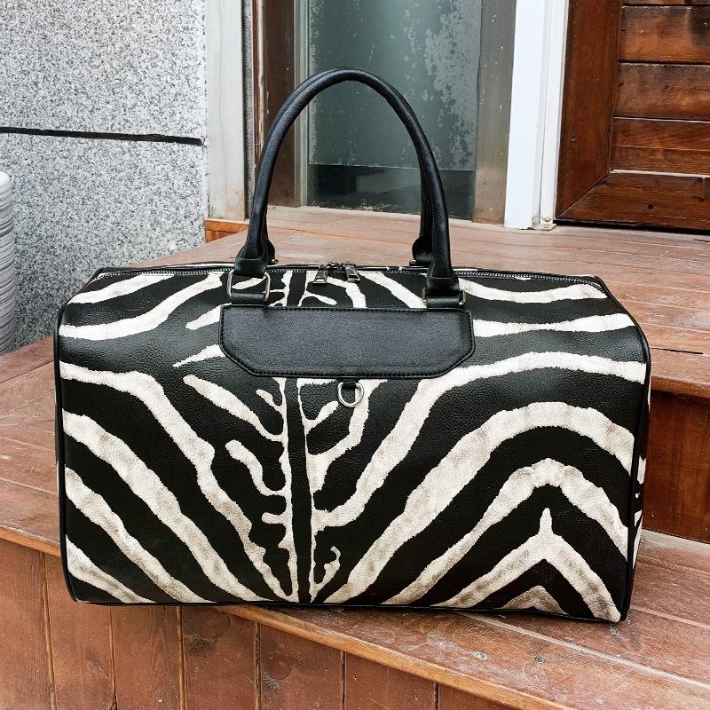 cross-border new arrival black and white stripe fashion short-distance travel bag portable sports gym bag large capacity luggage bags and duffel bags wholesale