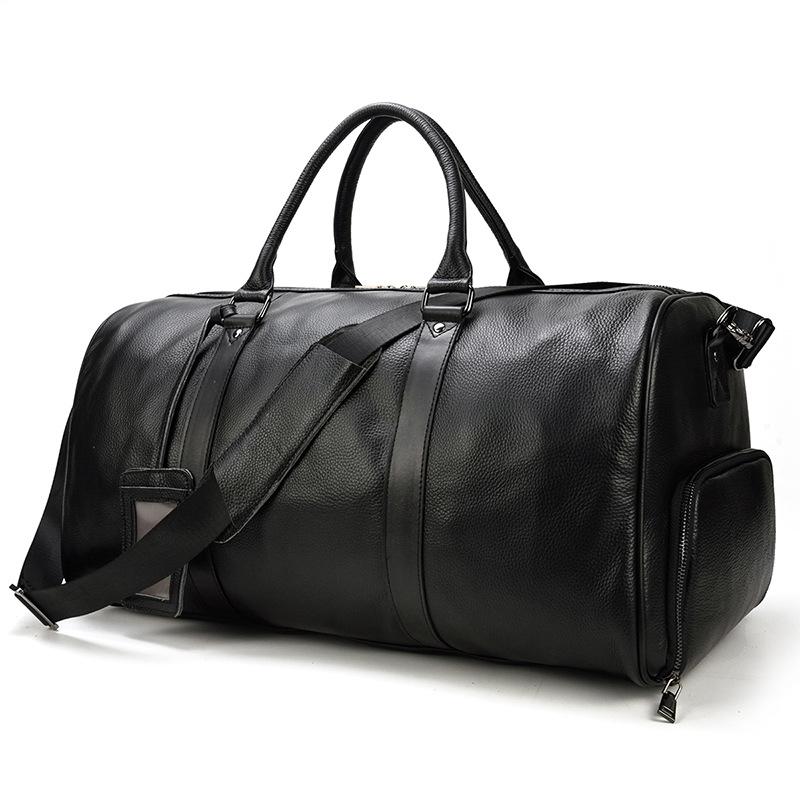 men's real-leather traveling bag black gym bag with shoe position waterproof handbag top layer cowhide messenger bag shoulder bag