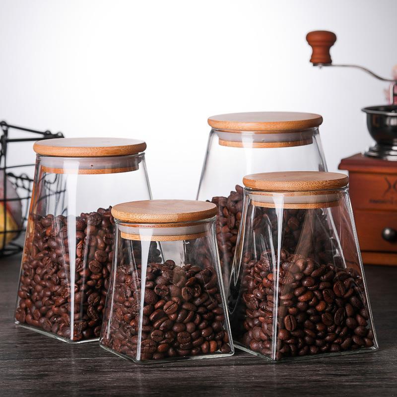 borosilicate glass jar square glass sealed can kitchen storage jar with wooden lid coffee pot multigrain storage tank