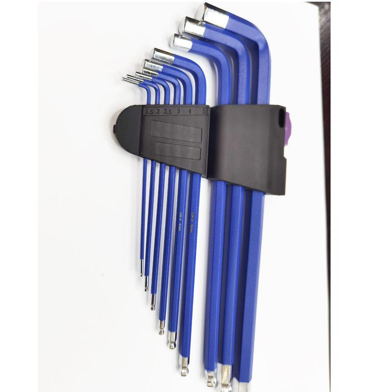 Foreign Trade Double Bubble Hex Wrench Set 9Pc Extra-Long Flat Head Plastic-Sprayed Hexagon Screwdriver Plastic-Coated Hexagon Socket Specification drawing