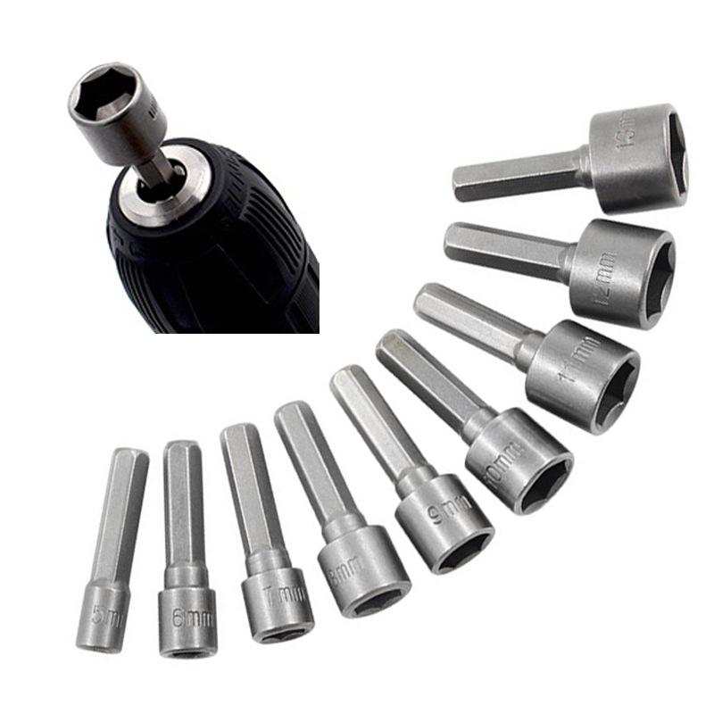 9pcs metric combination sleeve rubber strip mounted hexagon socket electric wrench 5-13mm non-magnetic air nutsette pullover Specification drawing