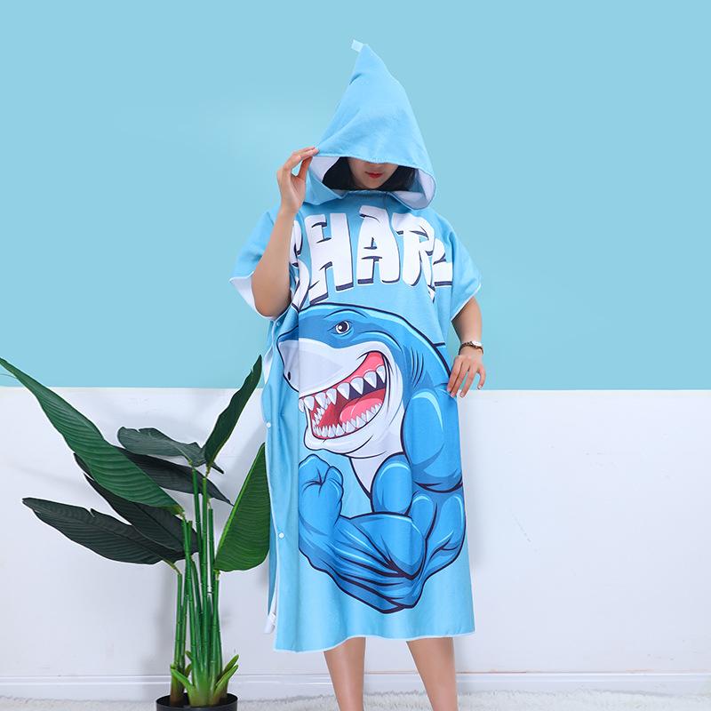 adult cloak bathrobe microfiber digital printing beach towel swimming quick-drying sun protection wearable hooded large bath towel Specification drawing