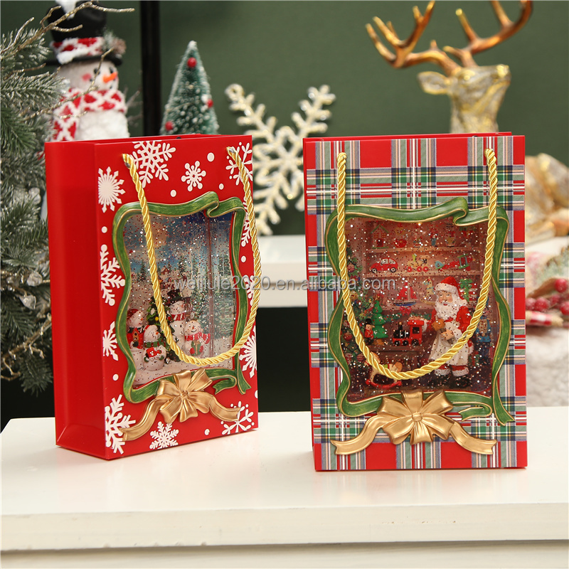 Christmas gift bags, snowman decorations for the elderly, snowfall scene arrangement, cross-border retro gifts, handicrafts, music boxes details Picture