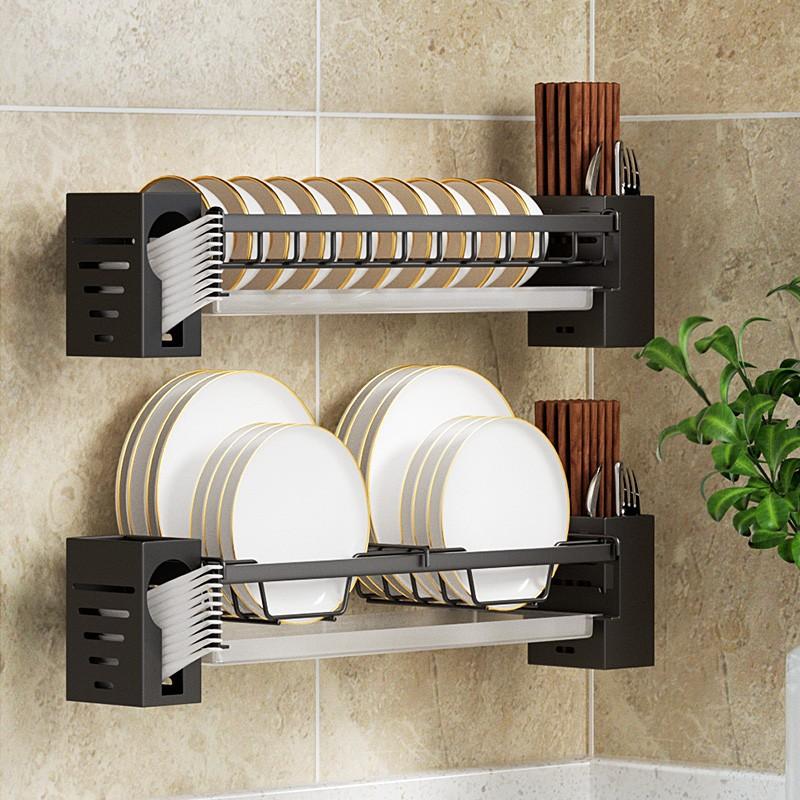 kitchen dish storage storage rack all kinds of supplies household complete collection punch-free wall-mounted draining dish rack wholesale