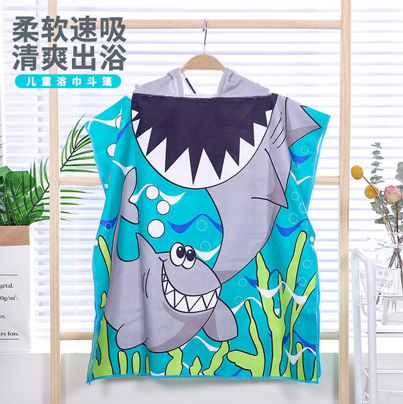 microfiber children's wearable hooded bath towel cute cartoon printed swimming beach towel water-absorbing quick-drying bath towel full figure