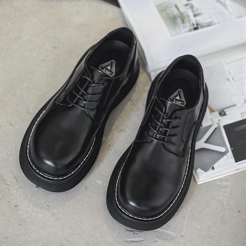 ins big head leather shoes men's fashion summer casual thick bottom spring and summer new leather shoes men's round toe vintage full figure