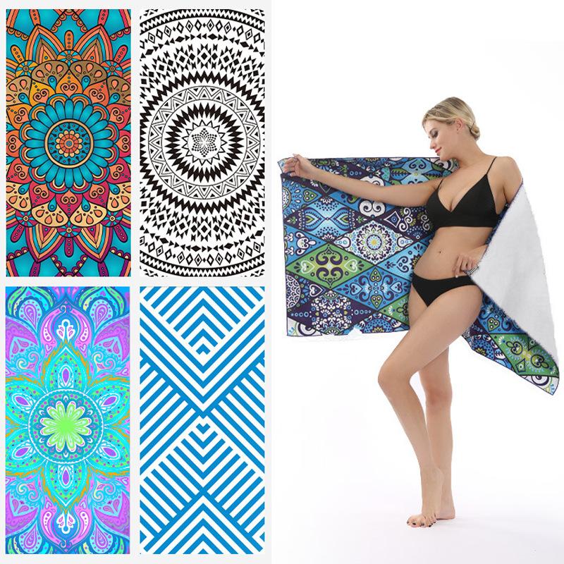 double-sided velvet printed quick-drying beach towel absorbent beach towel adult microfiber beach bath towel quick-drying towel