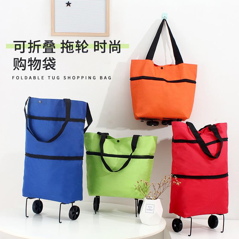 Portable Trailer Shopping Hand Buggy Trolley Household Shopping Bag Folding Tug Bag Supermarket Trolley Draw-Bar Bag