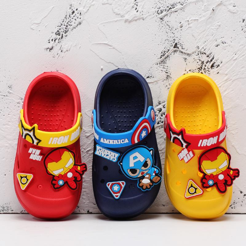 closed toe anti-collision iron man children's slippers summer indoor non-slip cartoon kid baby beach hole shoes details Picture