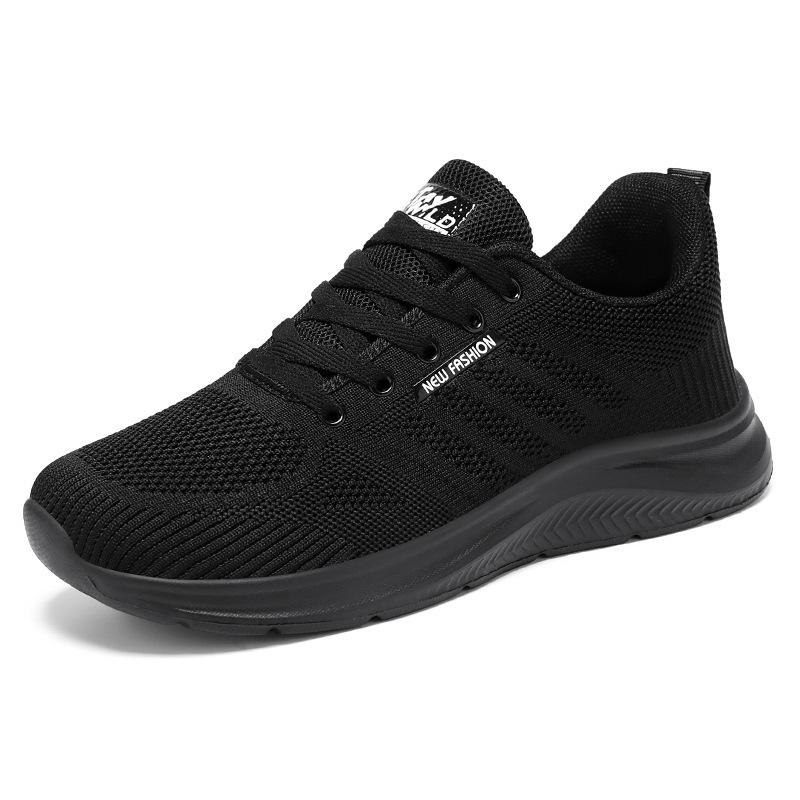 2024 autumn new simple men's shoes pure black sports leisure shoes lightweight breathable couple flying woven shoes Item Picture