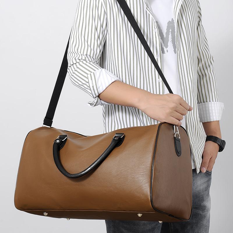 Men's Business Business Traveling Luggage Bag Large Capacity Shoulder Bag Men's Crossbody Handbag Pu Leather Wear-Resistant Gym Bag