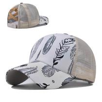 Cross-Border Printed Feather Pattern Back Opening Ponytail Hat European and American Ladies Ponytail Baseball Cap Ponytail Baseball Cap