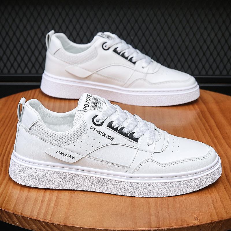 2023 spring and autumn new leather breathable sports casual men's shoes korean style trendy teen low-top white shoes for students