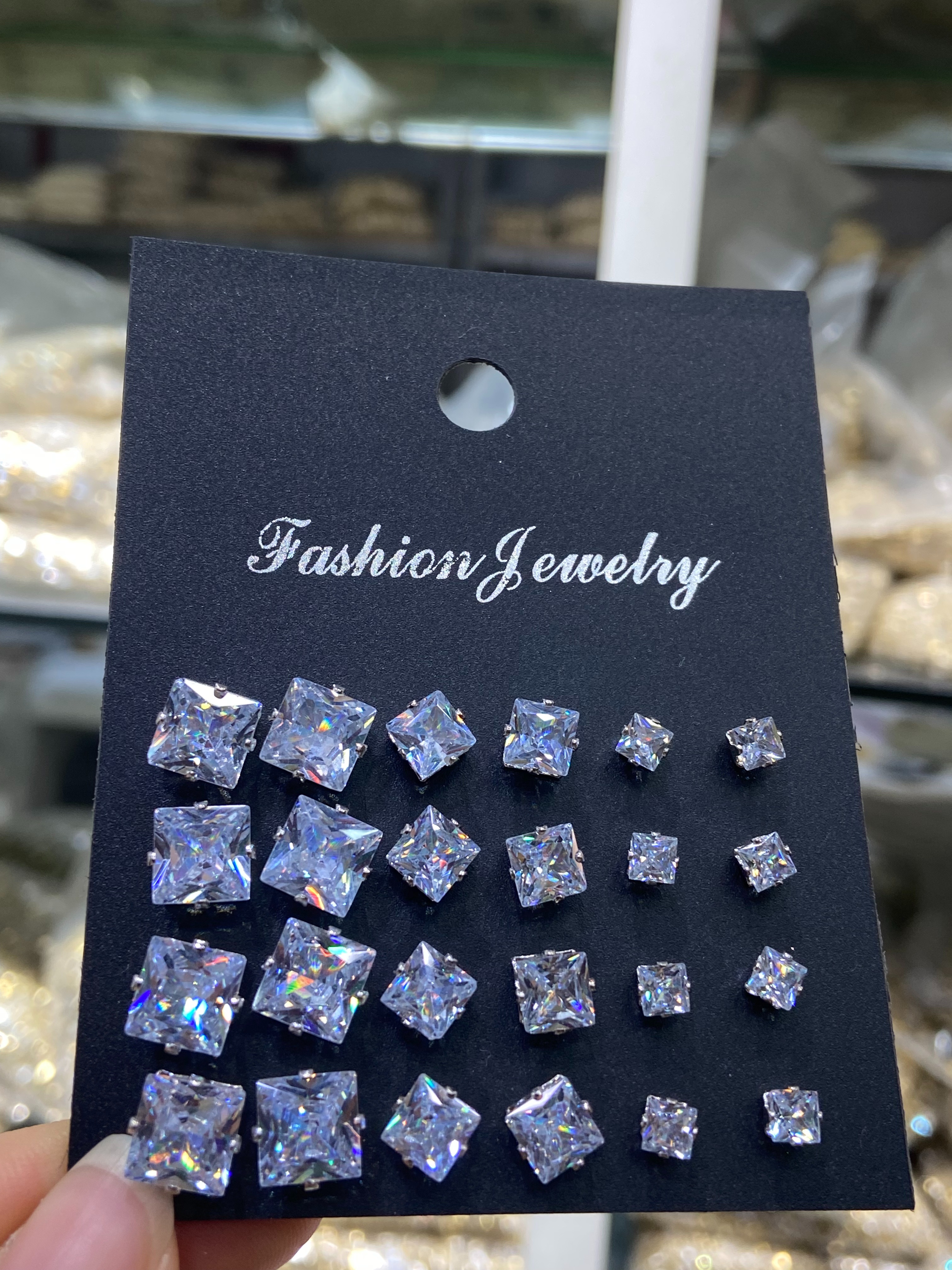 E-commerce bestseller square ear stud set, silver ear bone stud manufacturer wholesale accessories, earrings, ear stud creative accessories Application Scenario