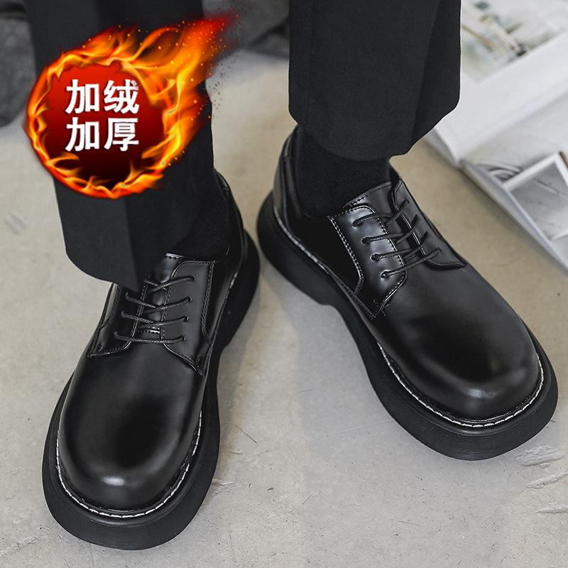 ins big head leather shoes men's fashion summer casual thick bottom spring and summer new leather shoes men's round toe vintage details Picture