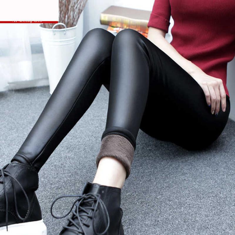 imitation leather pants velvet padded leggings outer wear slimming elastic pants plus size tight leather pants trousers leggings women wholesale
