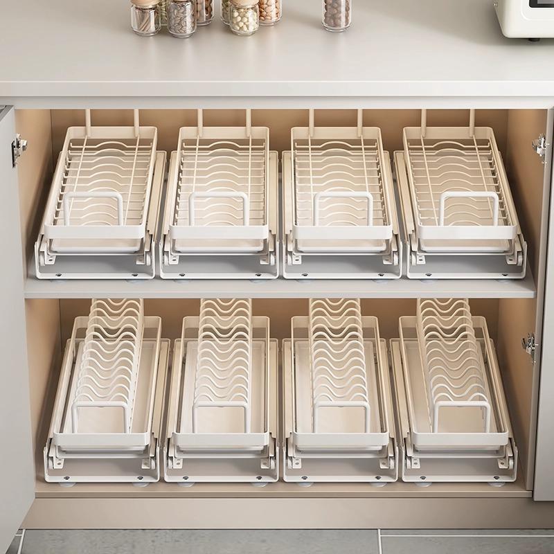 kitchen pull-out dish rack cabinet pull-out basket dish rack drawer-type layered storage bowls and plates draining storage chopsticks