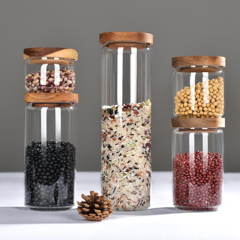 creative storage storage tank kitchen cereals glass sealed can set coffee beans round sealed glass jar