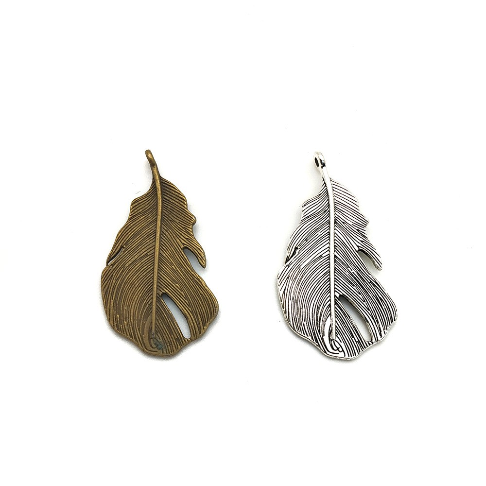 diy handmade retro feather necklace, leaf pendant, alloy accessory Y2560 details Picture