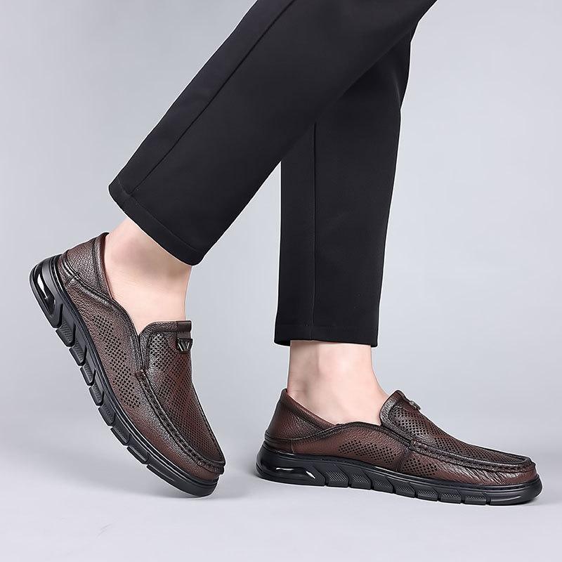 summer men's shoes slip-on sheepskin hollow-out breathable shoes men's casual leather shoes men's leather soft bottom hole shoes driving Specification drawing