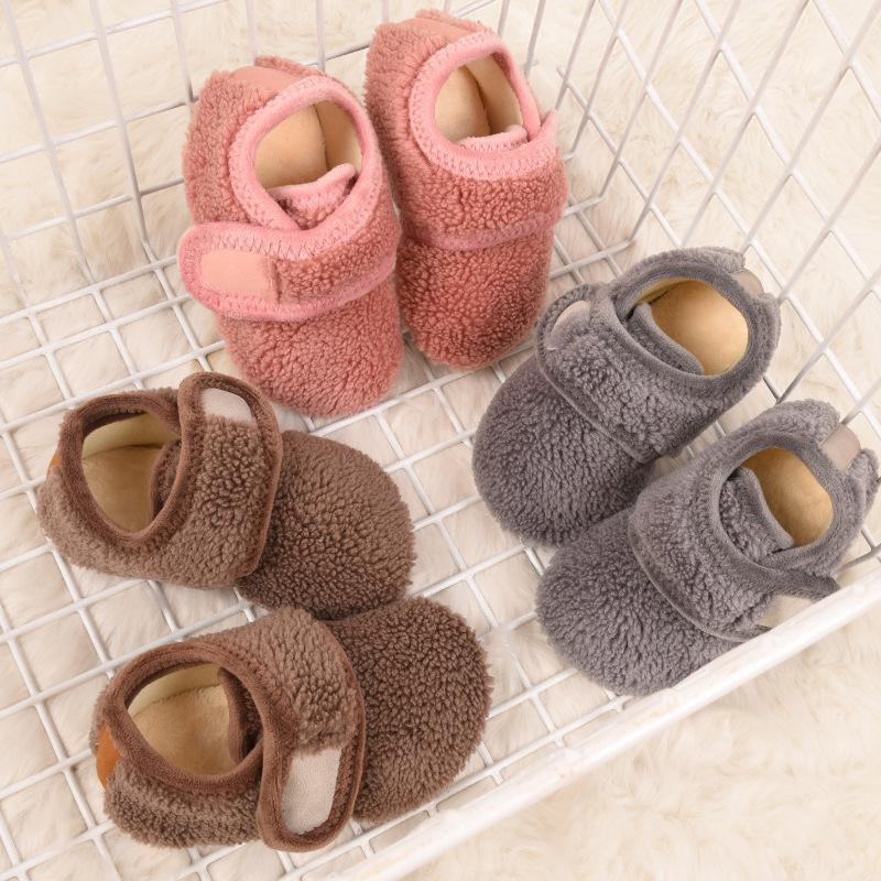 baby indoor room socks non-slip soft bottom autumn and winter children's men's and women's fleece-lined velcro warm toddler sock shoes full figure