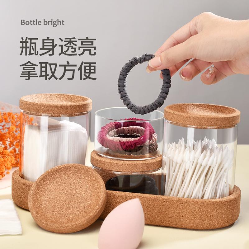 wholesale multifunctional glass small storage tank cosmetic egg cotton swab dressing table dustproof glass jar cosmetics storage box
